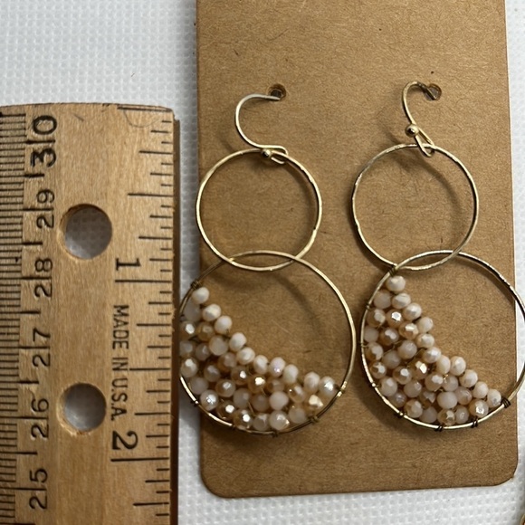 Earrings Beaded Double Hoops Blush Pink and Gold Tone Hooks - Picture 2 of 3